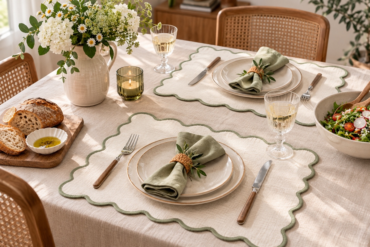 Scalloped Edge Cotton Linen Placemats