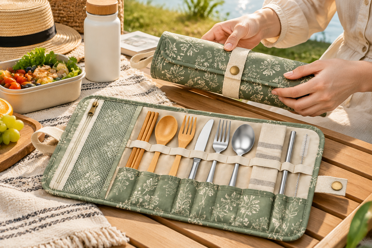 Water-Resistant Portable Utensil Roll Bag