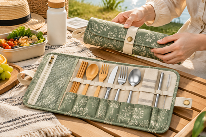 Water-Resistant Portable Utensil Roll Bag